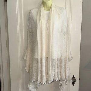 Hilltribe brand off white loose weave very loose sweater or shawl/arm holes